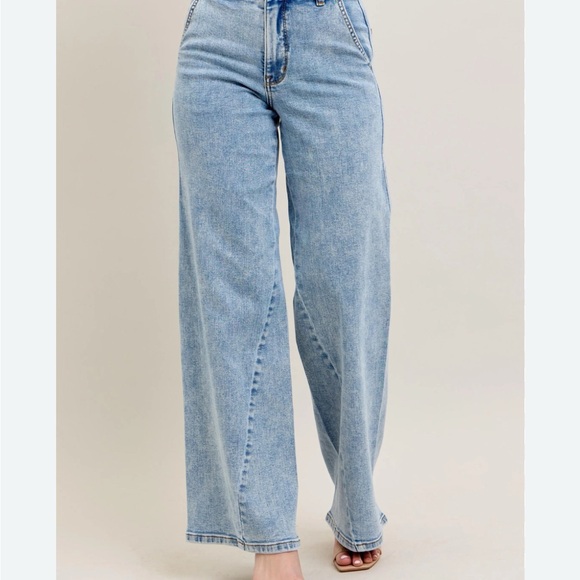 Judy Blue Denim - Judy Blue Retro Wide Leg Jeans 5/27 Soft Stretch High Rise Vintage Wash
